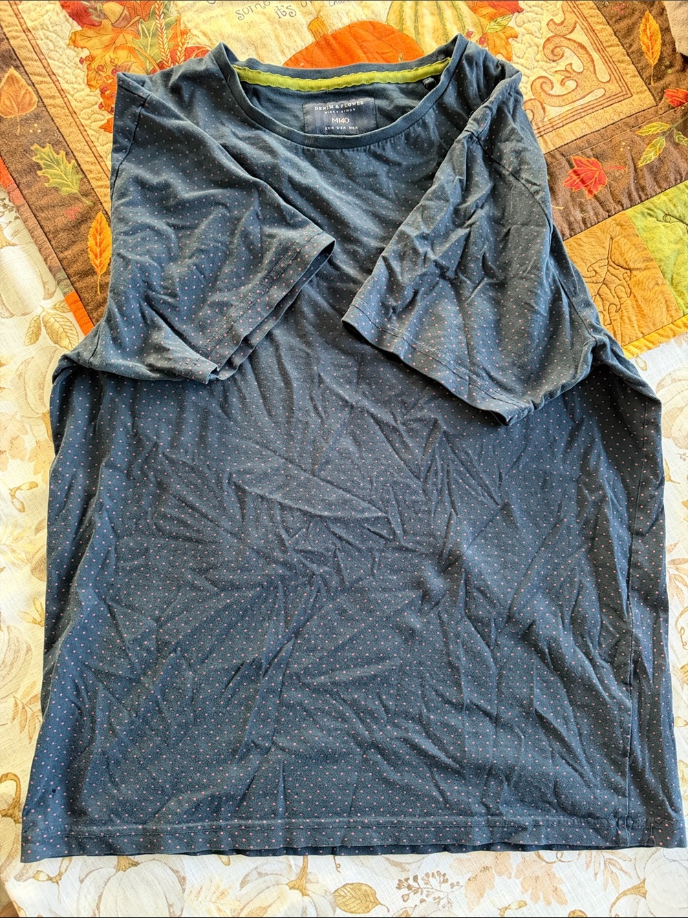 Denim & Flower Navy Short-Sleeve Tee with Tiny Dot Print